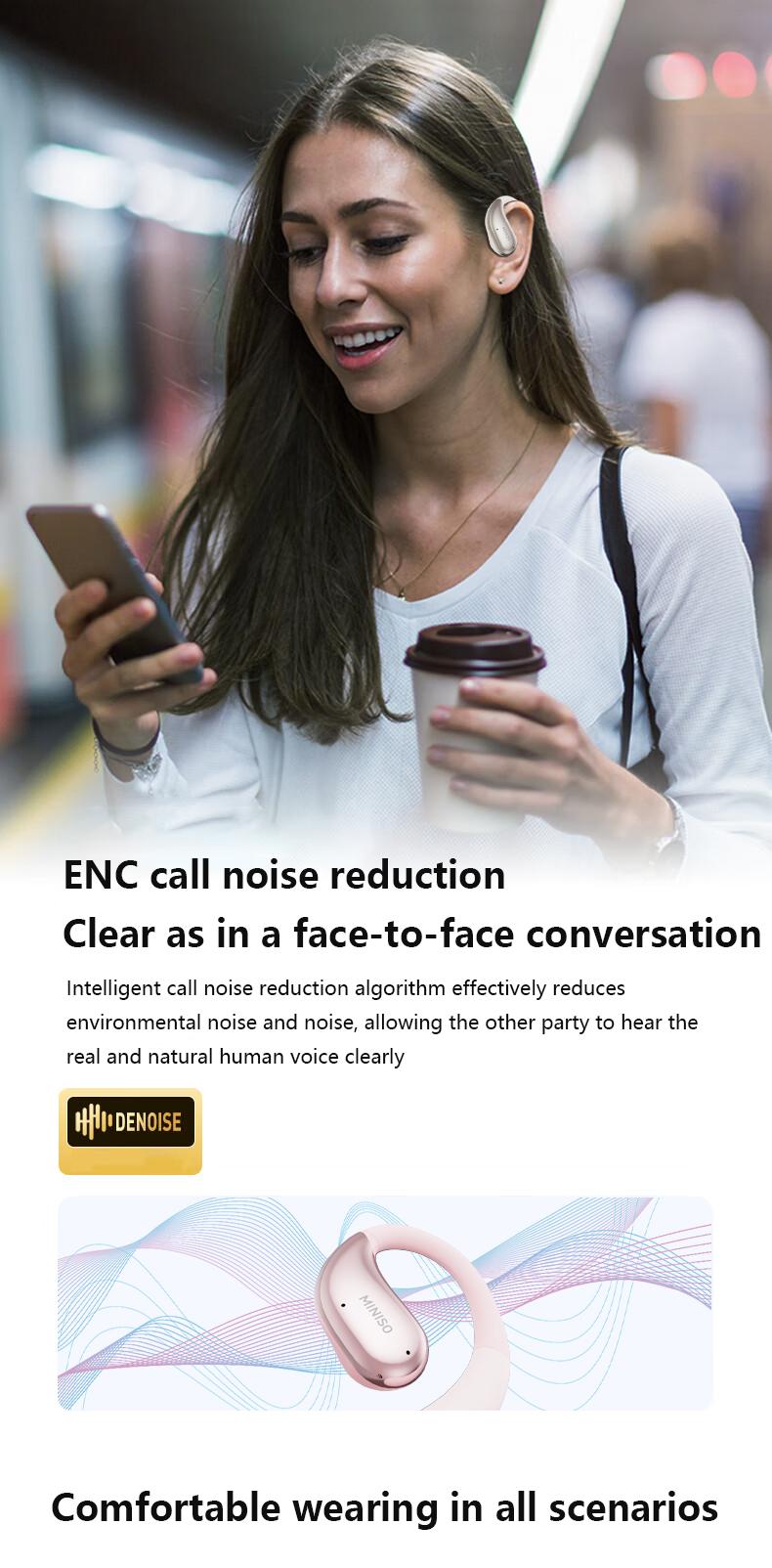 MINISO X69 OWS Wireless Headphones Open Ear Earbuds Bluetooth 5.4,Earphones HiFi Sound Headset with Charging Case Audio Electronic