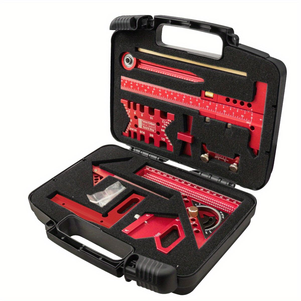 6/7/8Pcs Woodworking Square Kit with Box, Precision Carpenter Quick Splicing Planning and Layout Tools, Aluminum Scribeing Ruler, Center Finder, Circular Drawing Compass, Honing Guide, Height Gauge, Measuring Ruler