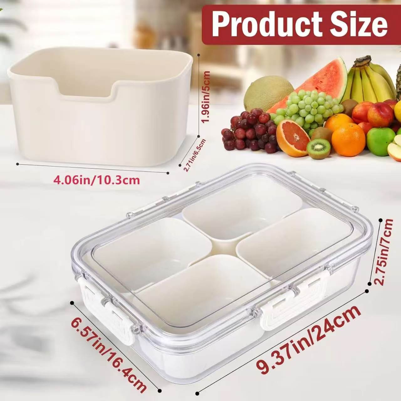 Four-Compartment Covered Snack Box, Food Storage Container, Ideal for Parties, Guests, Kitchen Use, Fruit Vegetable Snack Organizer