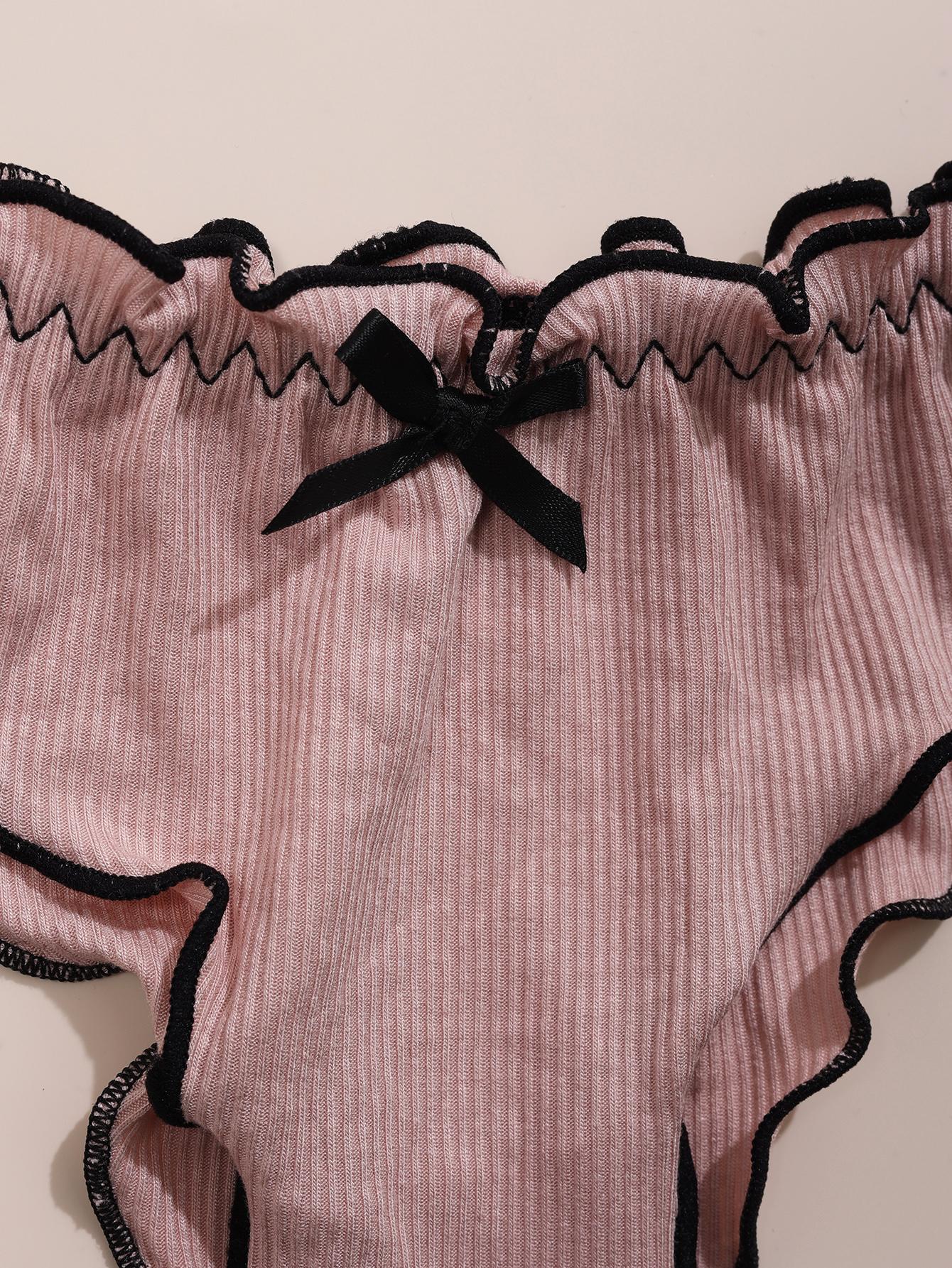 Women's Fashionable Wave Edge Cut-Out Thong Panties Pack, Comfortable Underwear Set, Stylish Daily Wear Design, 7 Pieces, Casual Comfy Panties