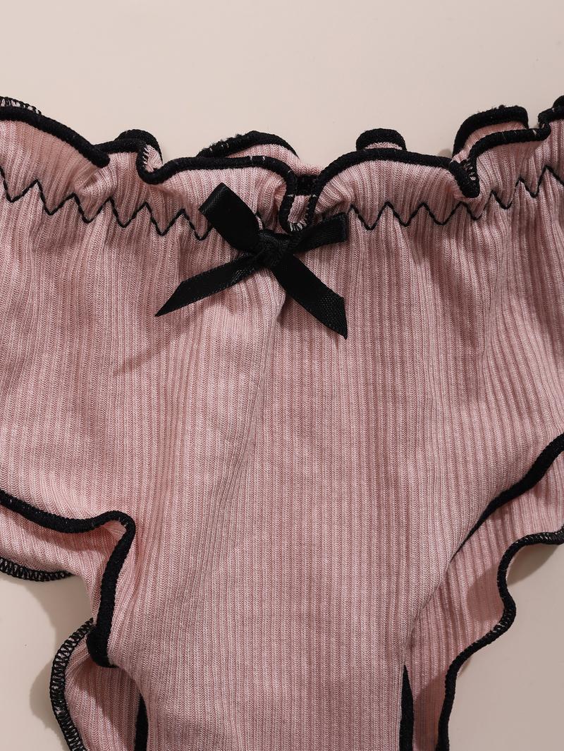 Women's Fashionable Wave Edge Cut-Out Thong Panties Pack, Comfortable Underwear Set, Stylish Daily Wear Design, 7 Pieces, Casual Comfy Panties