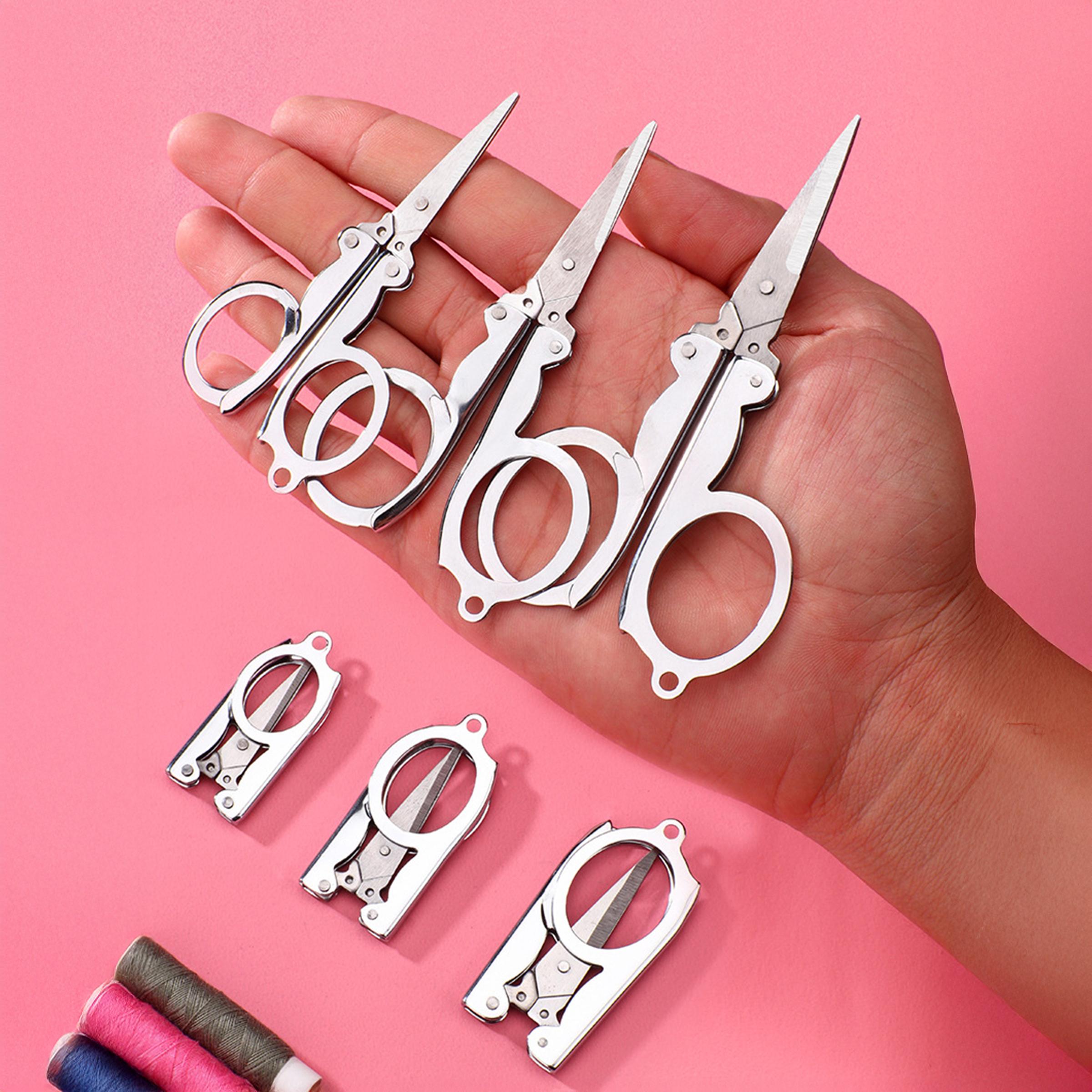 1pc Folding Scissors, Steel Small Scissors Pocket Portable, Foldable String In Key Ring Travel Scissors Mini Craft Knife, Paper Cutters, Cutting Supplies