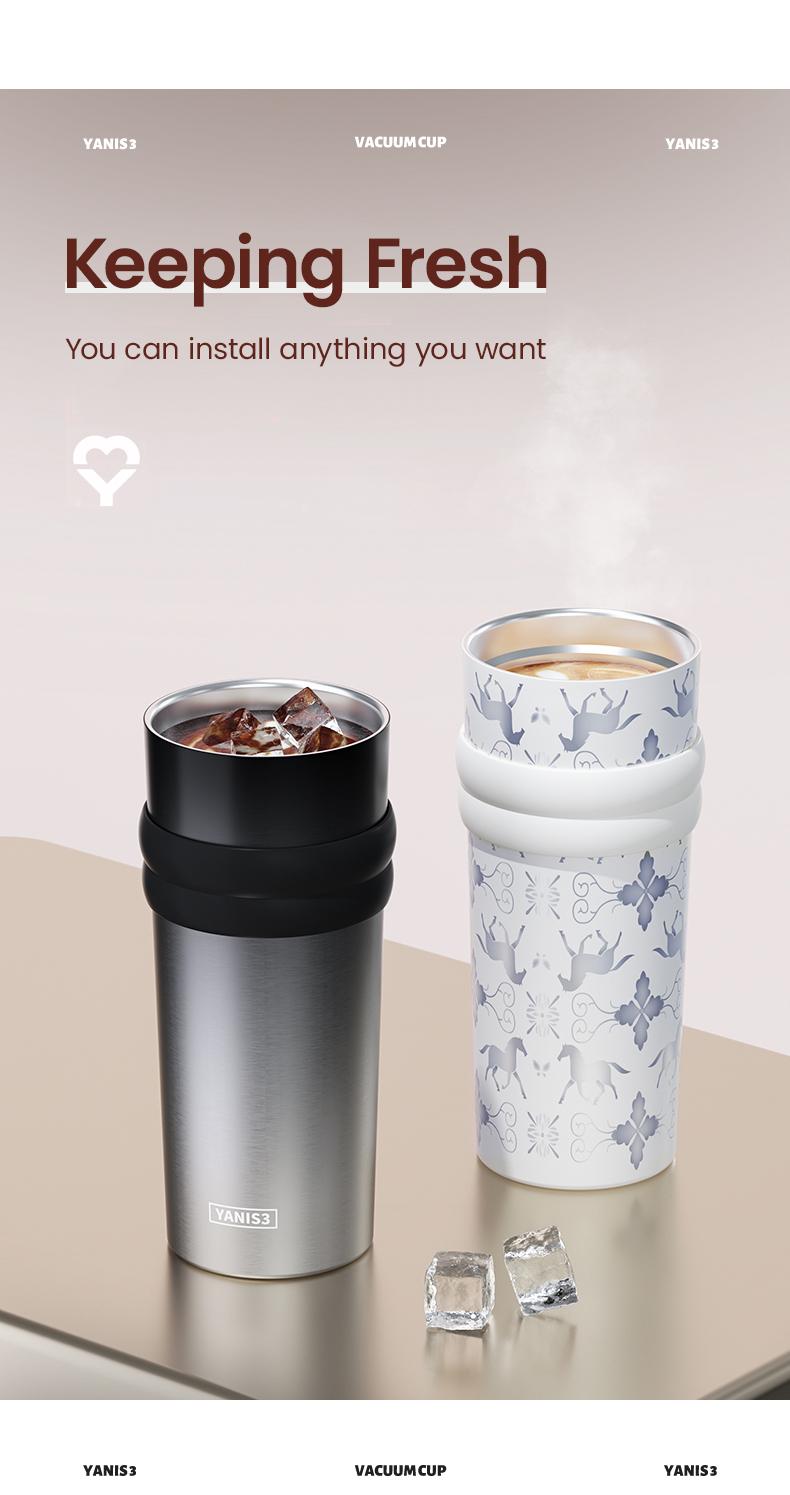 YANIS 3 Large-capacity Outdoor High-visibility Style Ladies and Gentlemen Universal Fashionable Picnic Insulated Cup-C003 Drinkware Flasks 550ml 316L Inner Liner Portable Tumbler Mug Bottles Bottled C003-White Water Bottles