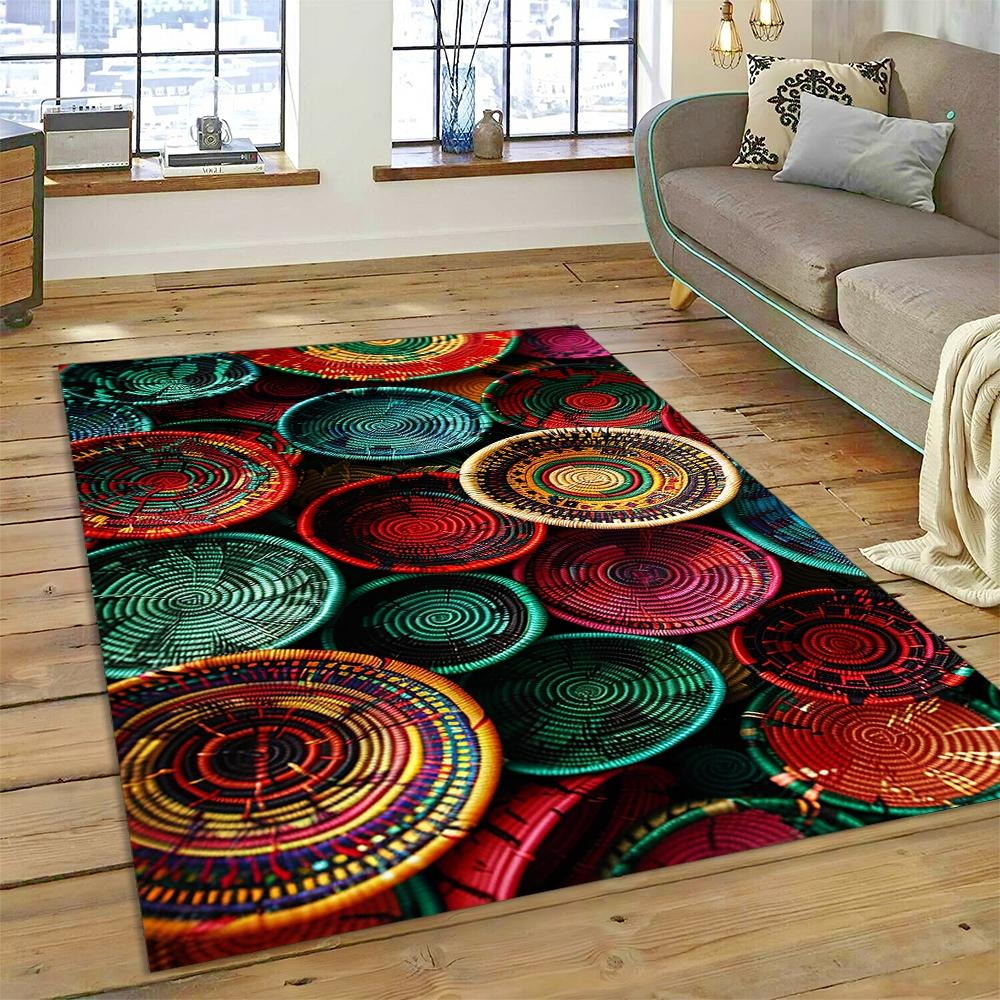 Colorful Crochet Mandala Flannel Area Rug - Boho Ethnic Woven Pattern Print Soft Mat for Living Room, Non-Slip Bohemian Home Decor #BohoMandalaRug #ColorfulCrochetMat #EthnicHomeDecor #2DWovenCarpet #NonSlipFlannelRug