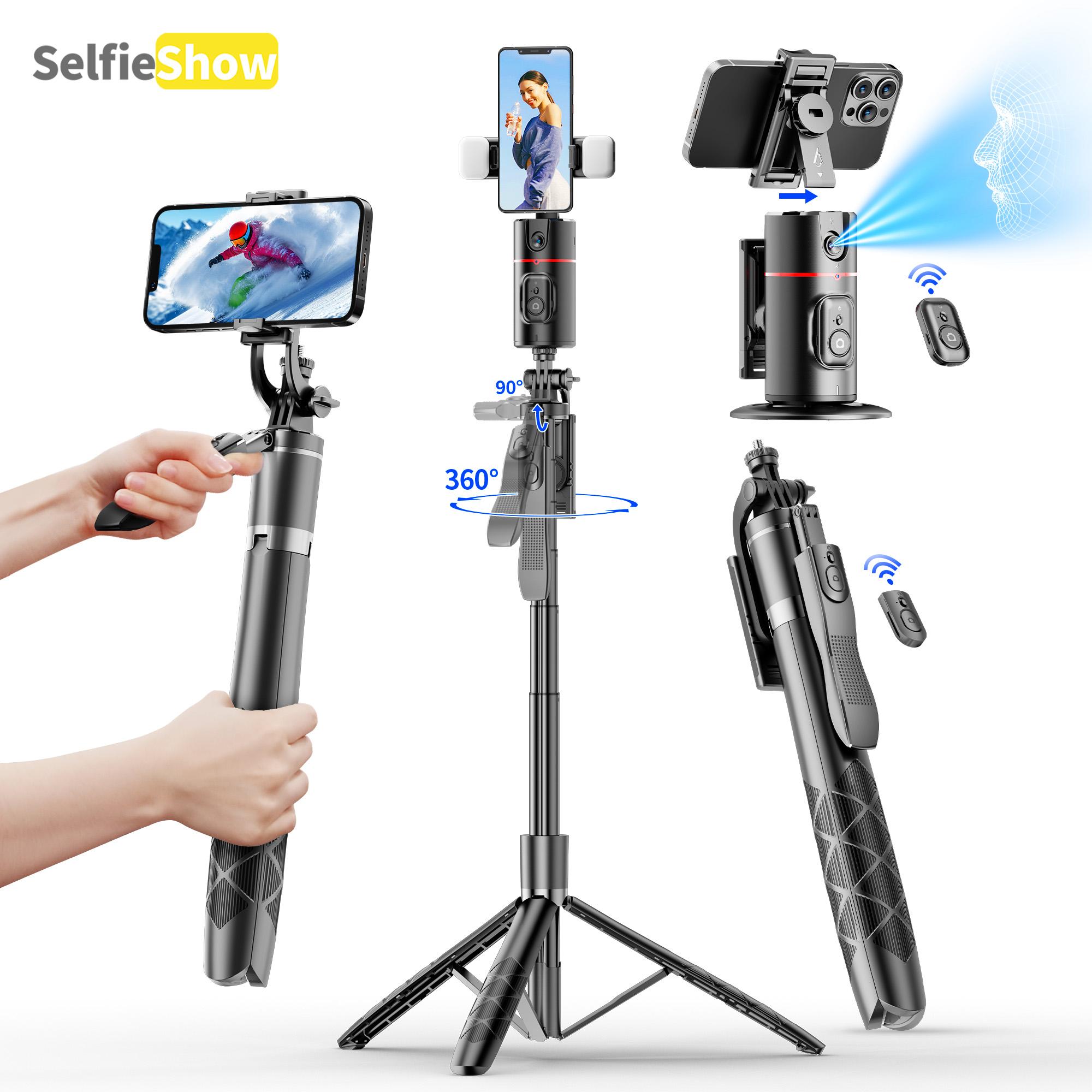 SELFIESHOW 360-Degree Intelligent Face Tracking Gimbal, Smart Gesture Recognition Selfie Stick with Tripod & Fill Light, Selfie Accessories for iOS & Android, Phone
