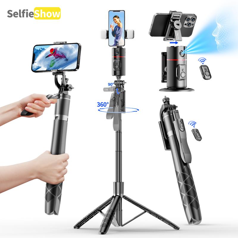 SELFIESHOW 360-Degree Intelligent Face Tracking Gimbal, Smart Gesture Recognition Selfie Stick with Tripod & Fill Light, Selfie Accessories for iOS & Android, Phone