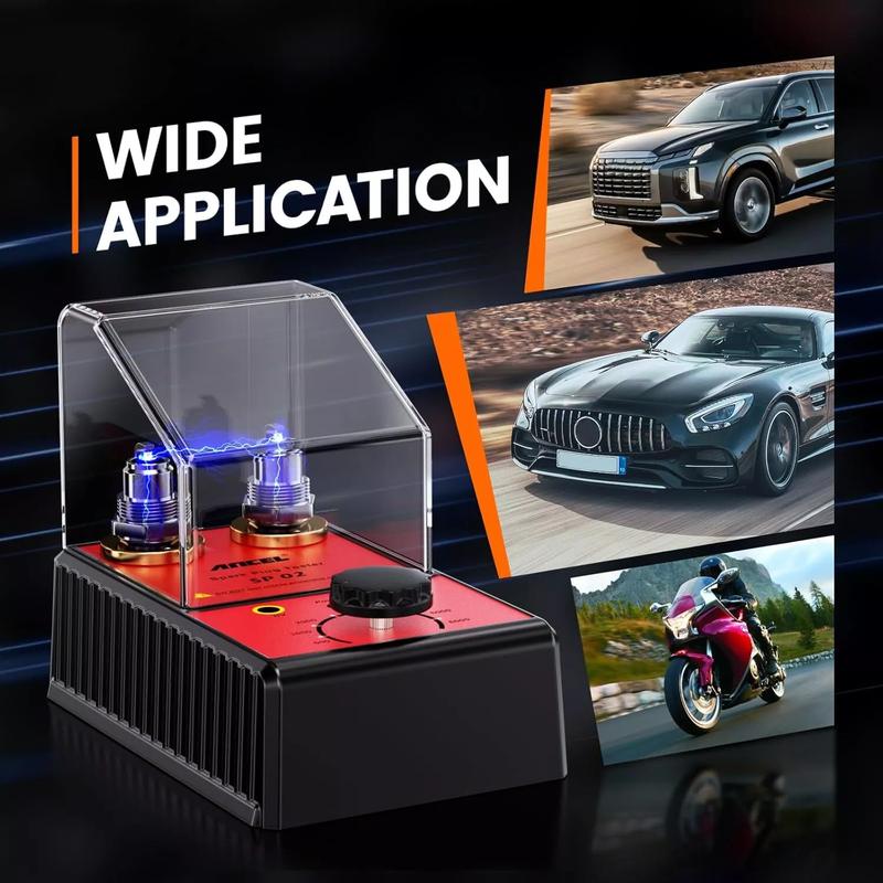 ANCEL SP02 Spark Plug Tester, Double Hole Testing 110V-240V 12V Car Spark Plug Detector with Protective Cover, 0–6000 RPM Adjustable Working Frequency, Automotive  Ignition Analyzer Diagnostic Tool