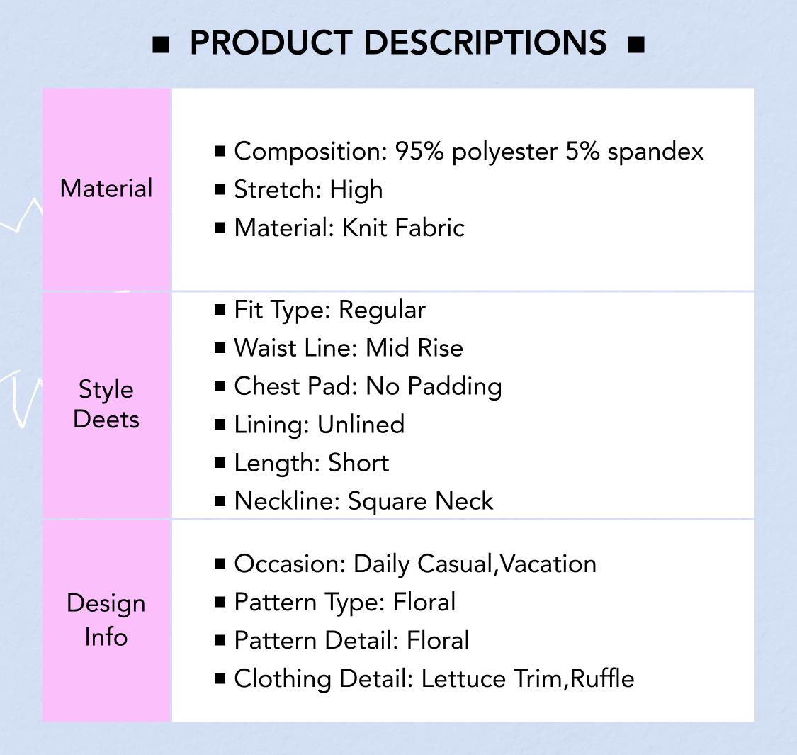 Cider [size 0-26] Square Neck Floral Lettuce Trim Ruffle Mini Dress