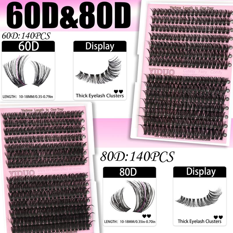 4-Style Lash Clusters Kit, 798pcs/set 10 to 18 mm D-Curl Volume Lashes Eyelash Extensions 60D/80D/100D/150D with Lash Bond and Seal, Remover, Tweezers and Brushes for Easy DIY at Home