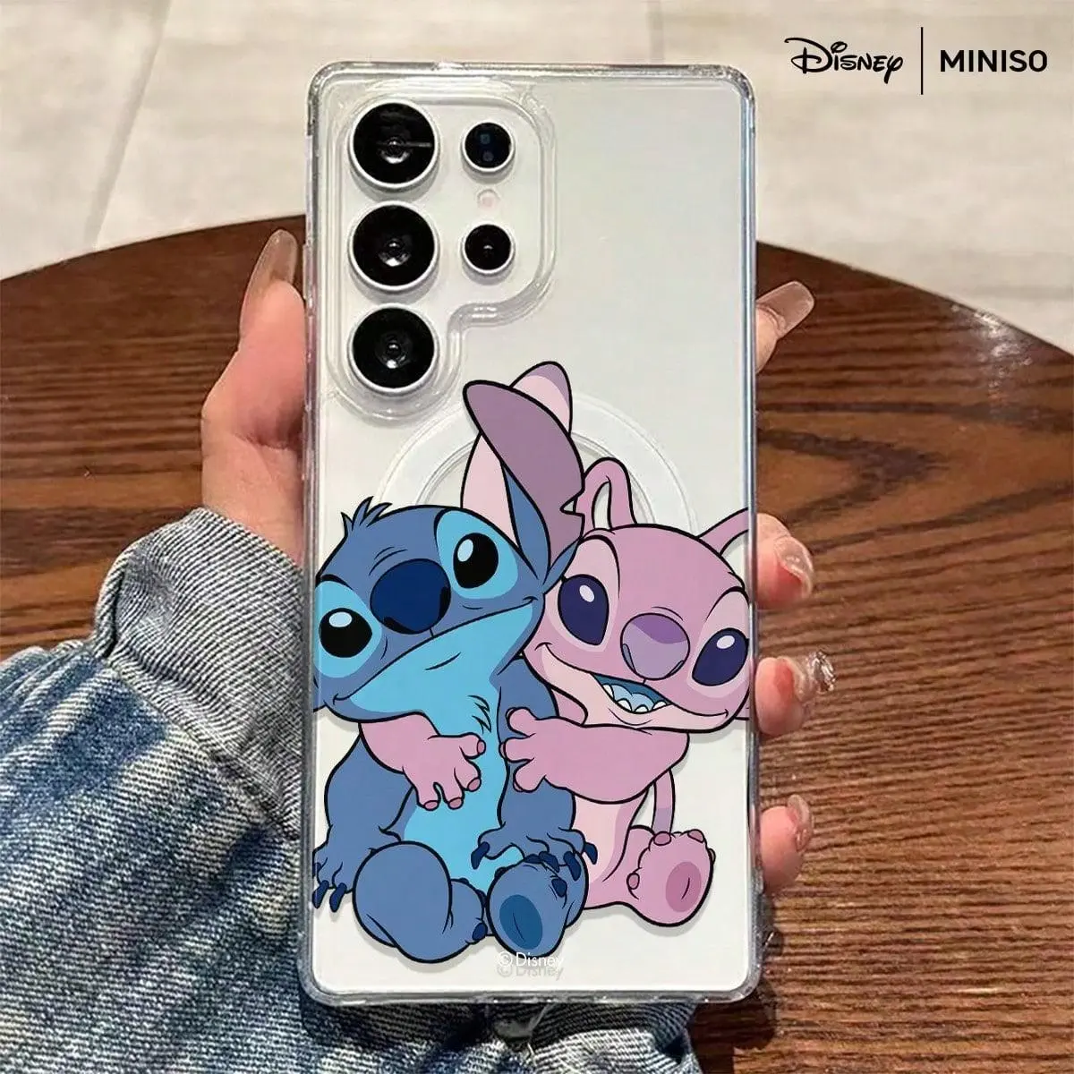 Disney Lilo & Stitch Stitch & Angel Hugging Design Transparent Magnetic Shockproof Cellphone Cover, Protective Case for Samsung S22-S26 Series (Ultra, Edge, Plus, FE) Handheld Devices with Protection