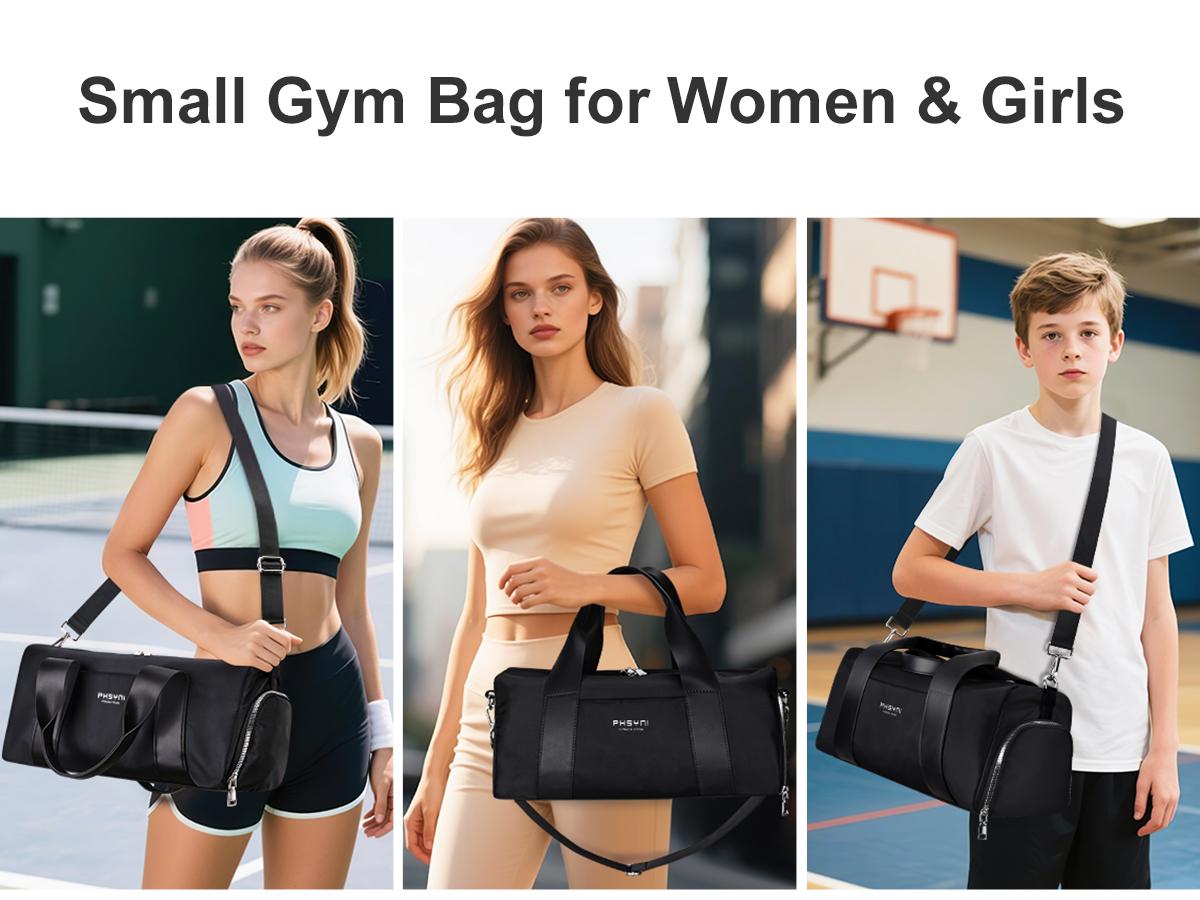 Small Gym Bag for Girls Kids,Sport Duffle Bag for Women Fitness Workout, Travel, Dance, Ballet, Swim with Shoes Compartment & Waterproof Pocket,Easy Carrying Pu Leather Handle (16"-Small)