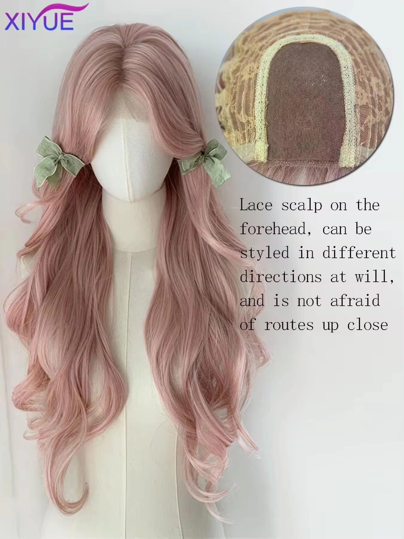 synthetic Long Wavy Wig Hair Wire Center Split Wig Cosplay Daily Wear Role-playing Daily Natural Smooth Wig Strawberry
