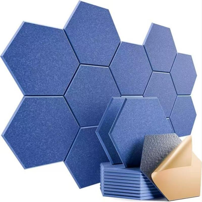 12pcs Hexagonal Self-Adhesive Sound Absorbing Panels, Indoor Noise Reduction Wall Decor, Thick Polyester Fiber, Living Room Decoration