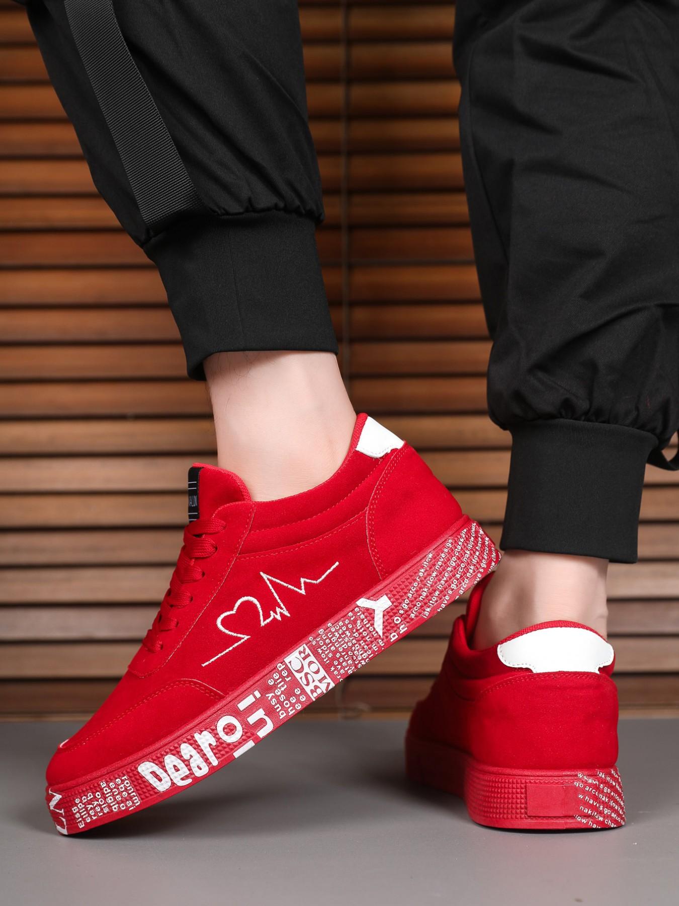 Valentine's Day Unisex Graffiti Print Thick Sole Ice Skates, Solid Color Lace-Up Low Top Running Shoes, Casual Fashion Sports Sneakers