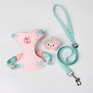 Dog's Korean color-blocked chest and back harness set, breathable and lightweight dog harness, suitable for outdoor walking and traction set for small dogs, Universal Harness, Puppy Harness