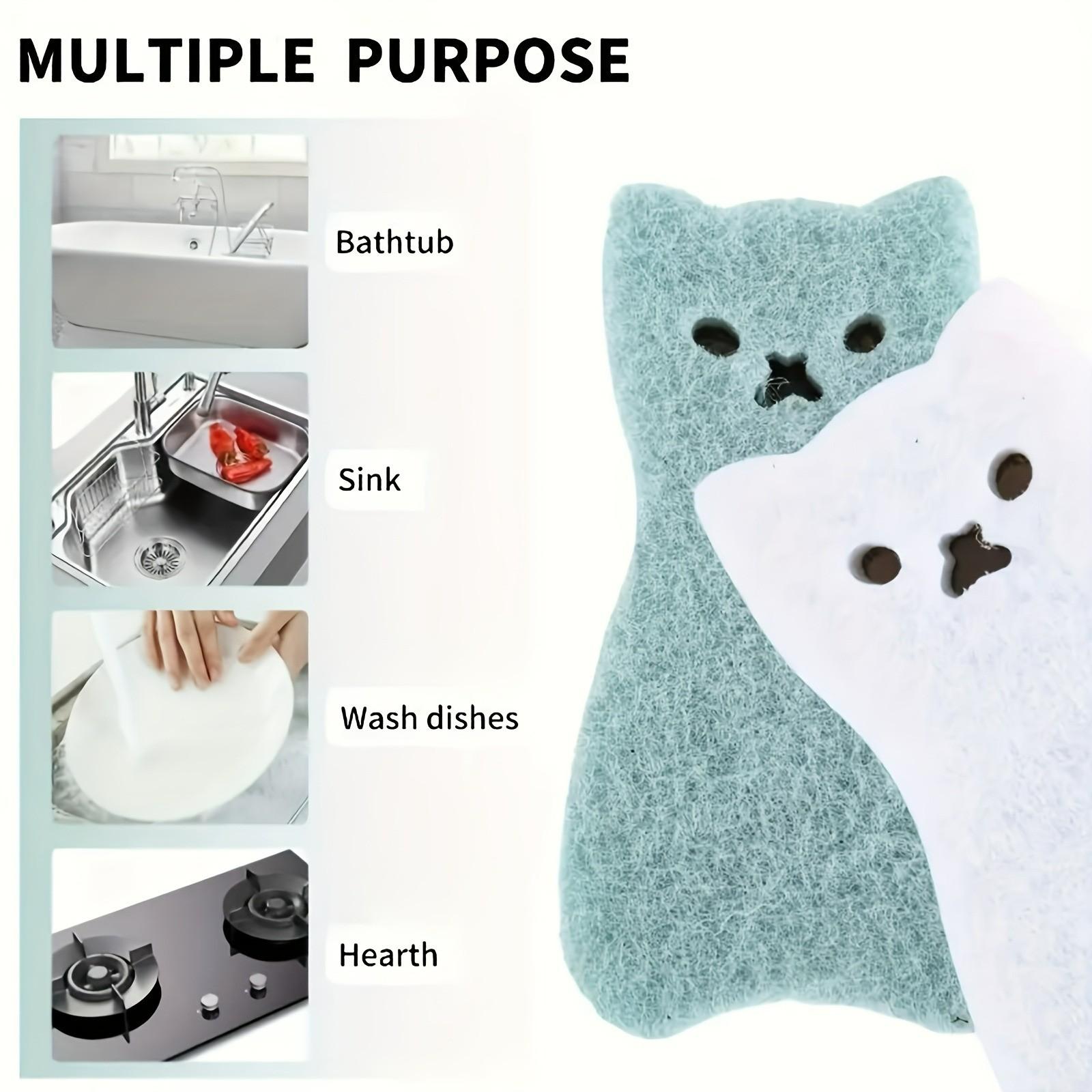 Cute Cat-Shaped Kitchen Sponge Set, Multi-Functional Durable Cleaning Brush, Light Mint Colors, Essential Kitchen Tool