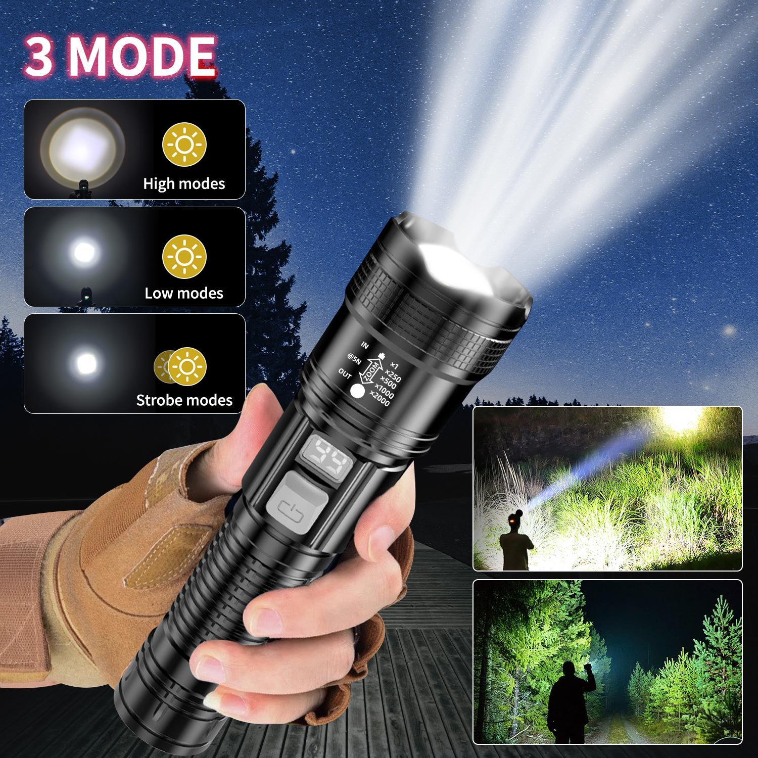 High Lumen LED Rechargeable Tactical Flashlight,with Battery Level Indicator & USB-C Port,Essential for Camping/Hiking/Emergency/Travel