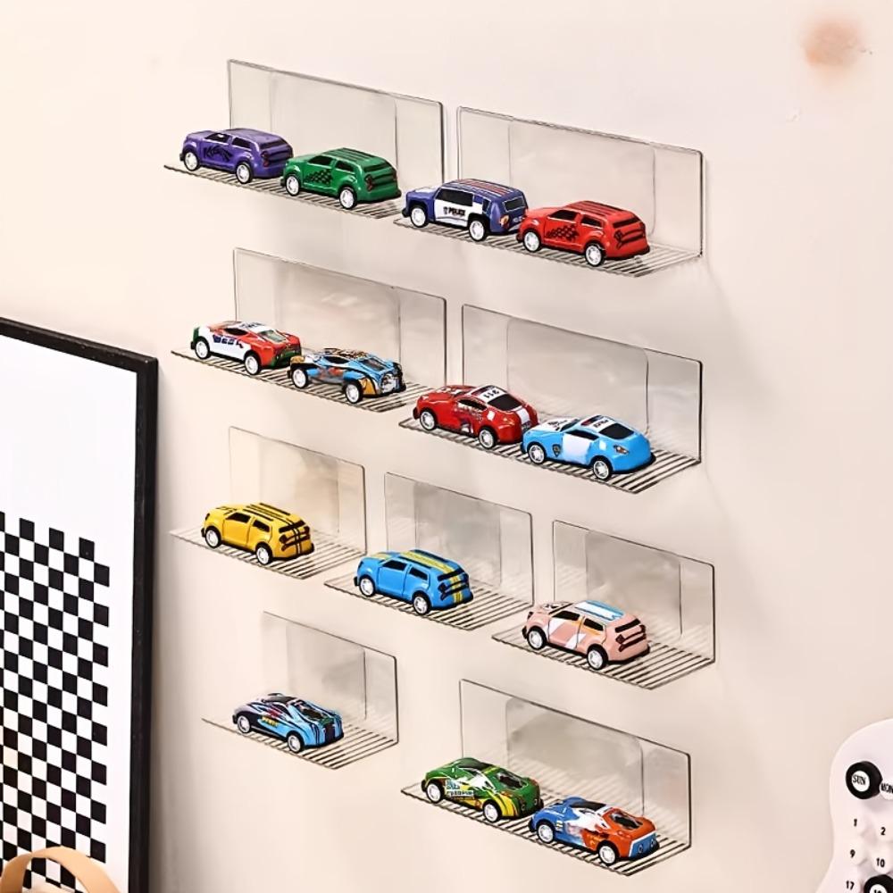 Wall-mounted car model display stand, multi-functional punch-free acrylic mystery box storage box, transparent decoration display rack with transparent adhesive.