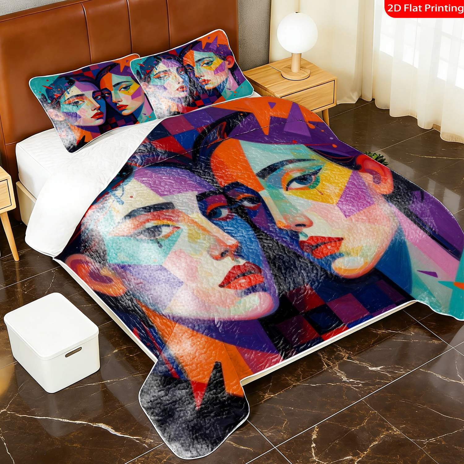 3 pcs, 2D Flat Print Abstract Geometric Portrait Bedspread Set, Soft and Comfortable, Multiple Sizes Available, Suitable for Gifting and Daily Use, Ideal for Creating a Cozy Home Atmosphere(1 bedspread , 2 pillowcases)