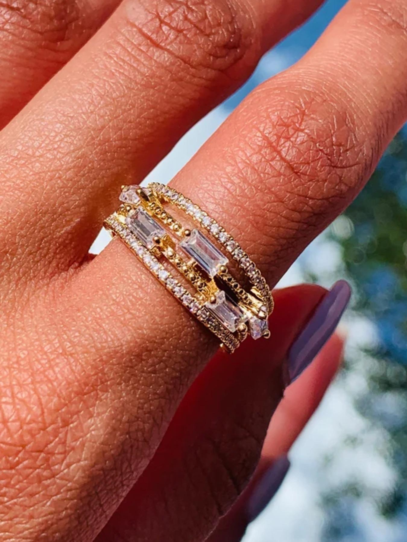 1 Piece Multi-Layer Rings with Rhinestones, Stackable Design Dainty Stacking Rings Engagement Ring Gift for Parties & Birthdays, Perfect Daily Wear Jewelry Gift