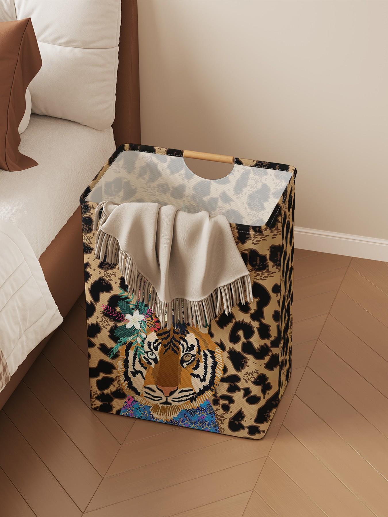 Tiger Pattern Open Storage Box, Foldable Laundry Basket with Handle, Random Print, Casual Home Bathroom Organizer