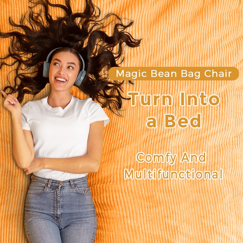 MAXYOYO Giant Bean Bag Chair Bed for Adults, Convertible Beanbag Folds from Lazy Chair to Floor Mattress Bed for Reading, Gaming, Napping