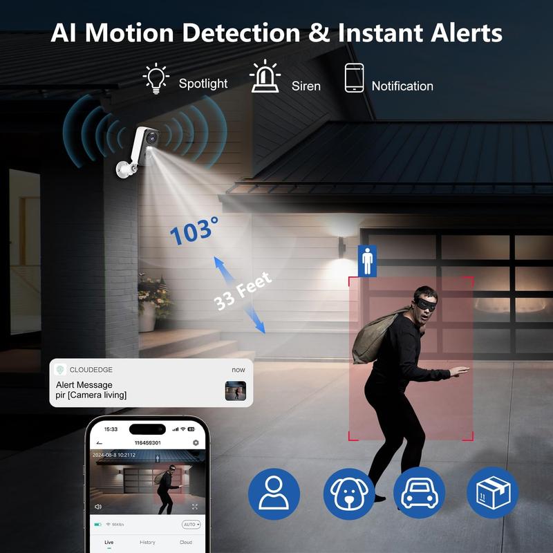 Solar Security Camera Wireless Outdoor/Indoor,  Battery Rechargeable Waterproof Continuous Power, Color Night Vision, SD Card/Cloud Storage