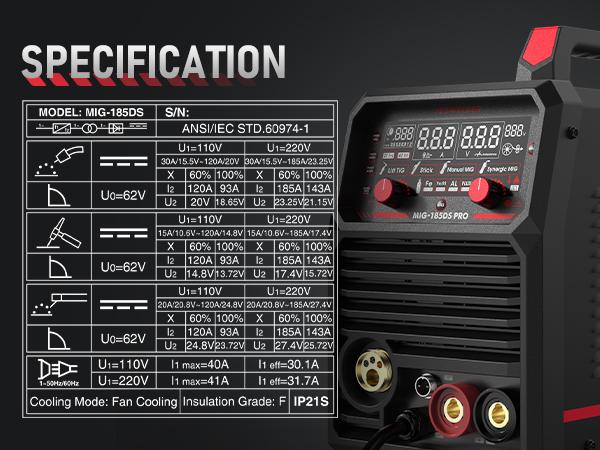 YESWELDER MIG-185DS-PRO Aluminum MIG Welder | 185Amp 110/220V Digital Welding Machine with Synergy | Gas/Flux/Lift TIG/Stick/Spool Gun 5-in-1 | Spool Gun Compatible