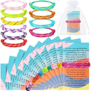 30 Sets End of The Year Gifts for Students from Teachers Bulk Adjustable Graduation Bracelet and Cards Sets Class Friendship Bracelets Goodbye Gifts