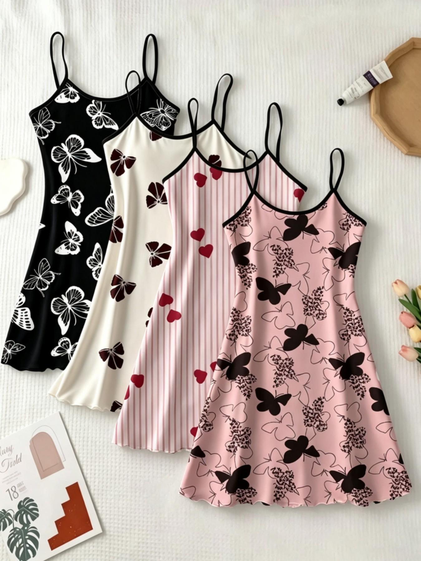 Women's All Over Print Cami Nightdress, Casual Soft Comfortable Spaghetti Strap Nightgown for All Seasons, Lady's Sleepwear for Indoor Wear, Breathable Sleep Dress