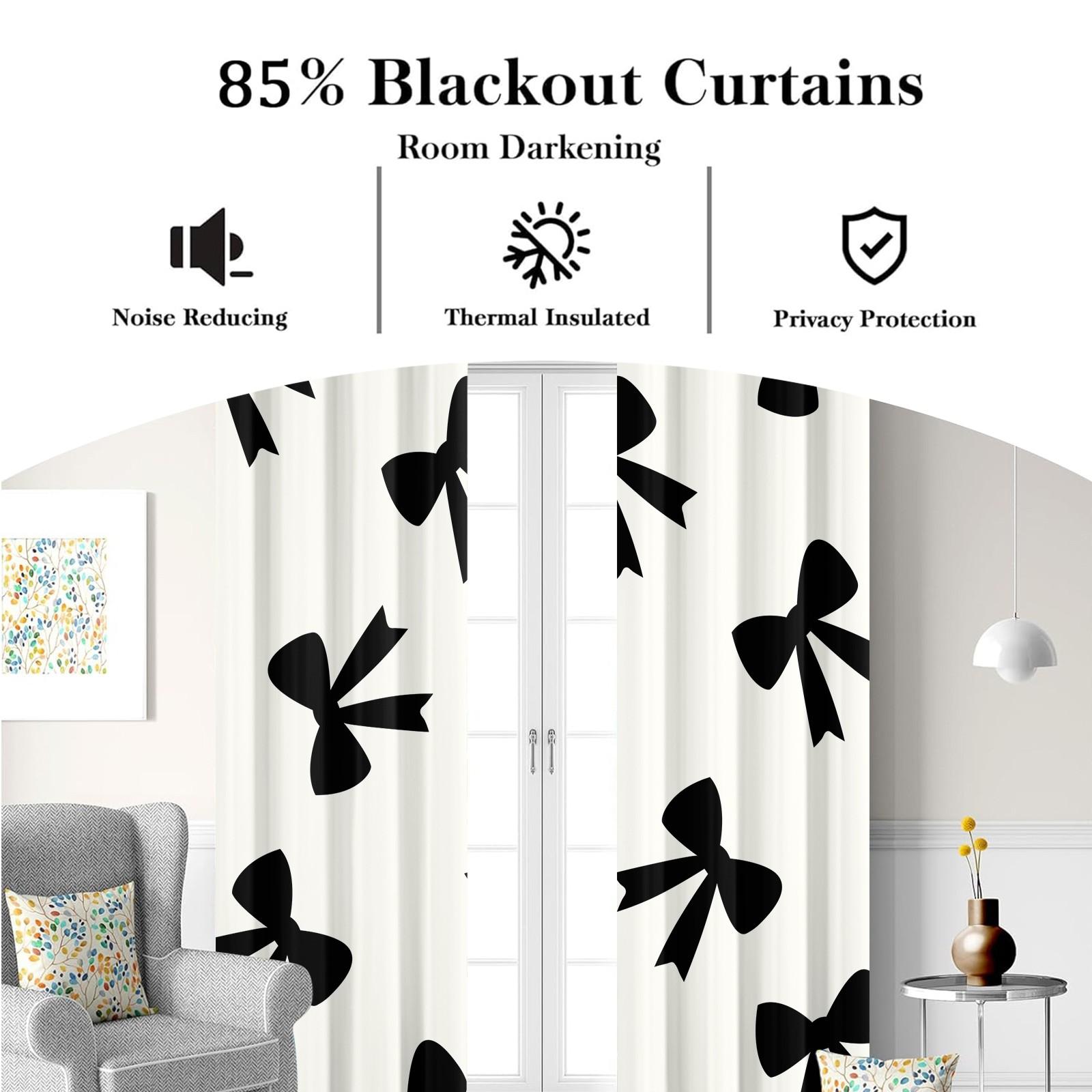 2Pcs 80% Blackout Bow Print Curtains, Minimalist Heart-Accented Window Drapes for Bedroom & Living Room, Sweet Gift for Girls
