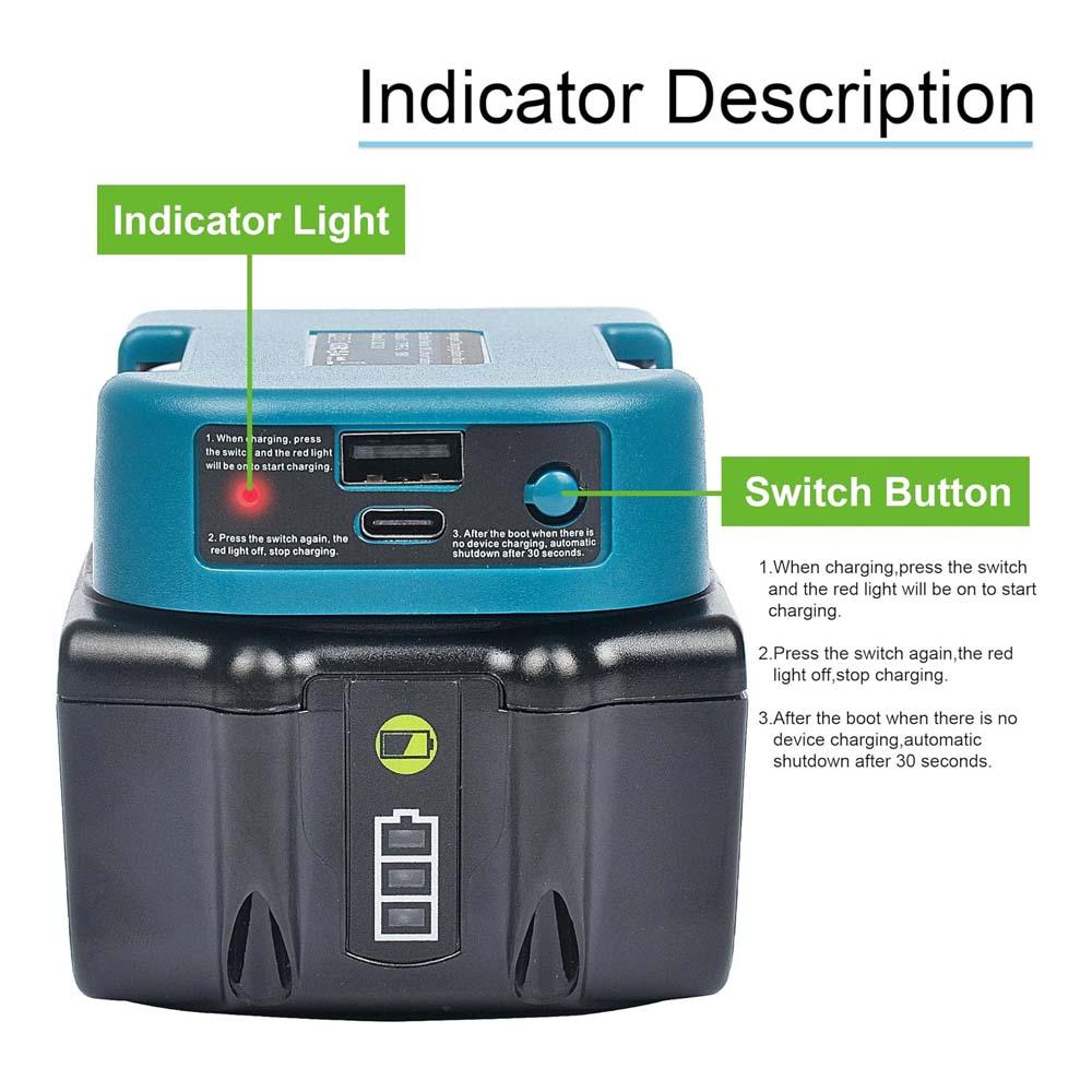 1pc Makita 18V Lithium Battery Fast Charger Dock - Rapid 18W Type-C Port, 5V USB Port, Portable Adapter for Efficient Charging - Compact, Lightweight, and Reliable Accessory