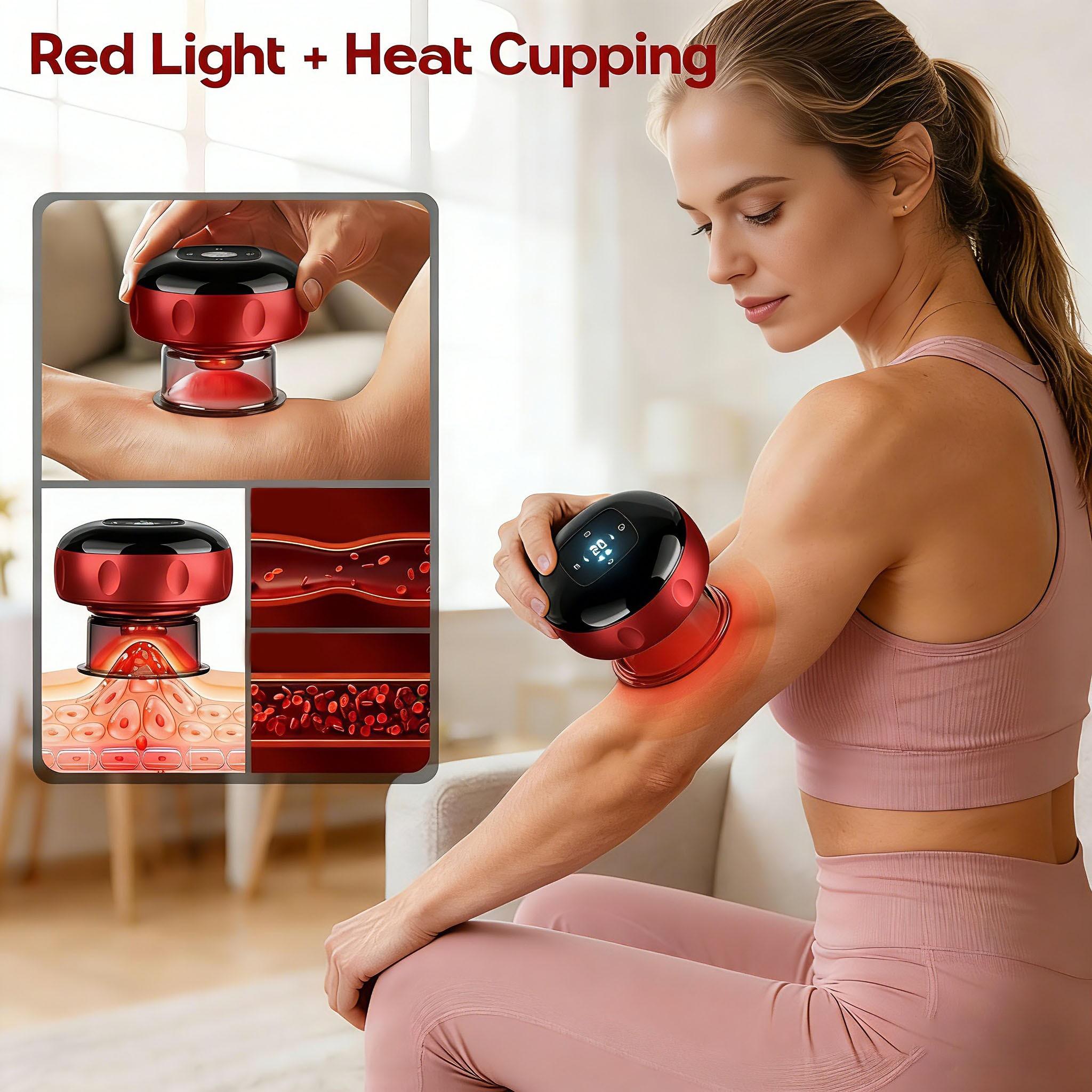 Smart Cupping Massager, Red Light Cupping Set with 2 Modes, Electric Cupping Kit with 12 Levels Heat & Suction, Full Body Relaxation Tool for Arm Neck Shoulder Back Leg
