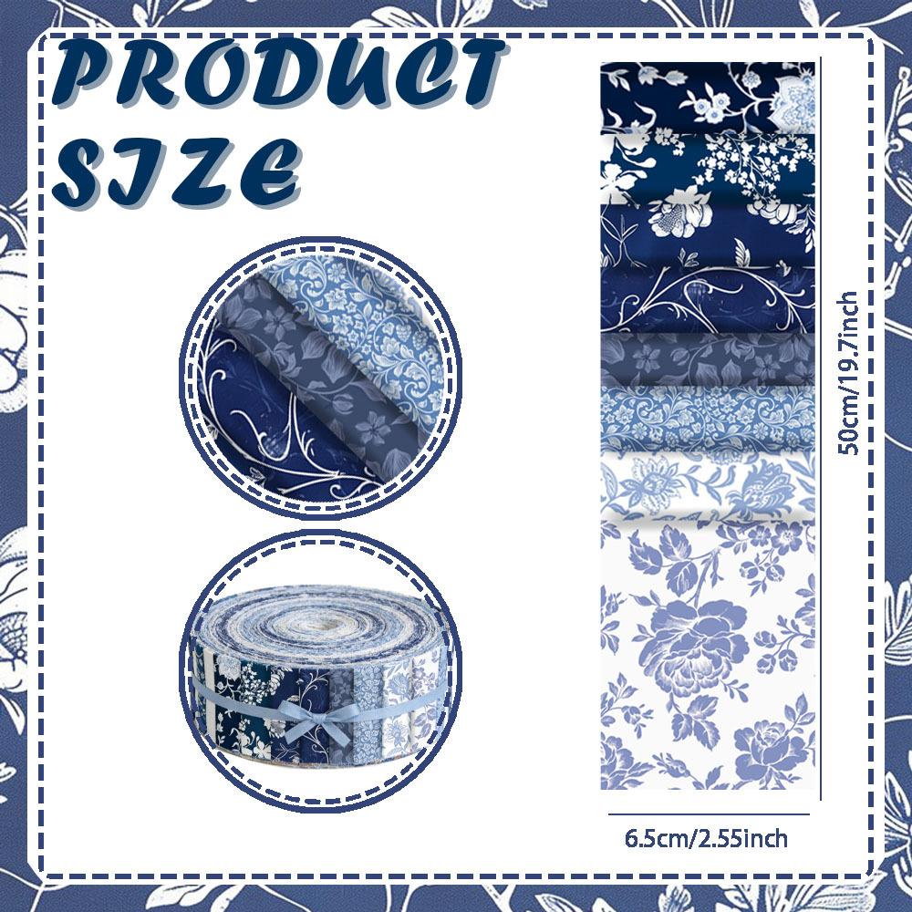 40Pcs Soft Porcelain-Style Precut Rectangular Fabric Strips, 2.55x19.7in Blue and White Floral Polyester Fabric for DIY Patchwork Crafts, Home Sewing Supplies, Home Crafts