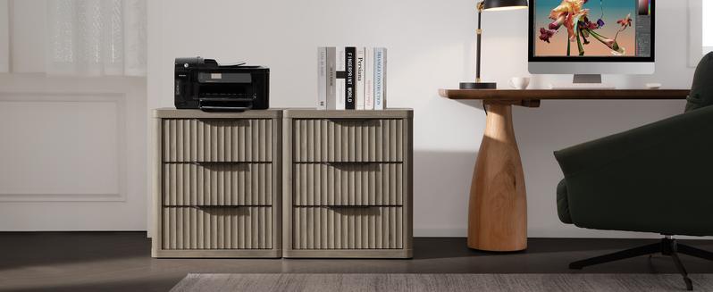 SICOTAS Night Stand Set of 2 Nightstands with 3 Drawers Storage Bedside Table Large Fluted Bed Side End Table Modern 25.6" Tall Wide Mid Century Night Stands for Bedroom Living Room Sofa Couch Office, Minimalist and Practical