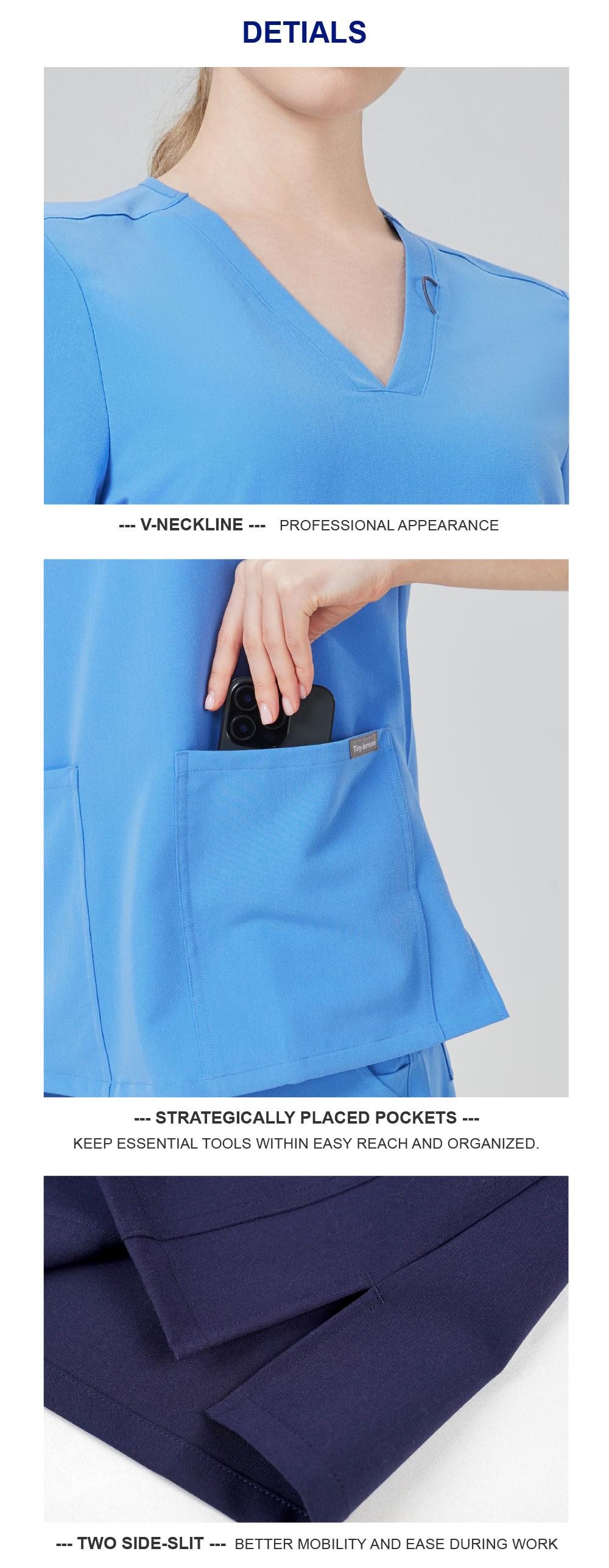 Tinylemon Women's Scrub Set – 3-Pocket V-Neck Anti-Wrinkle Top & 8-Pocket Jogger Pants with Yoga Waistband