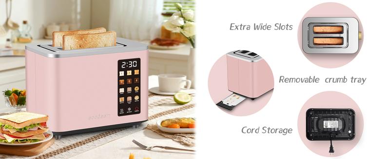 Toaster 2 Slice, Smart Stainless Toaster,Touch Control Screen, 6 Shade Setting, 6 Bread Selection, Countdown, Removable Crumb Tray, 900W, Peach Pink toaster 2 slice Toasting Defrost Kitchen Appliances Multifunction Durable Toastie Maker Toaster 2 Slice, Smart Stainless Toaster,Touch Control Screen, 6 Shade Setting, 6 Bread Selection, Countdown, Removable Crumb Tray, 900W, Peach Pink toaster 2 slice Toasting Defrost Kitchen Appliances Multifunction Durable Toastie Maker