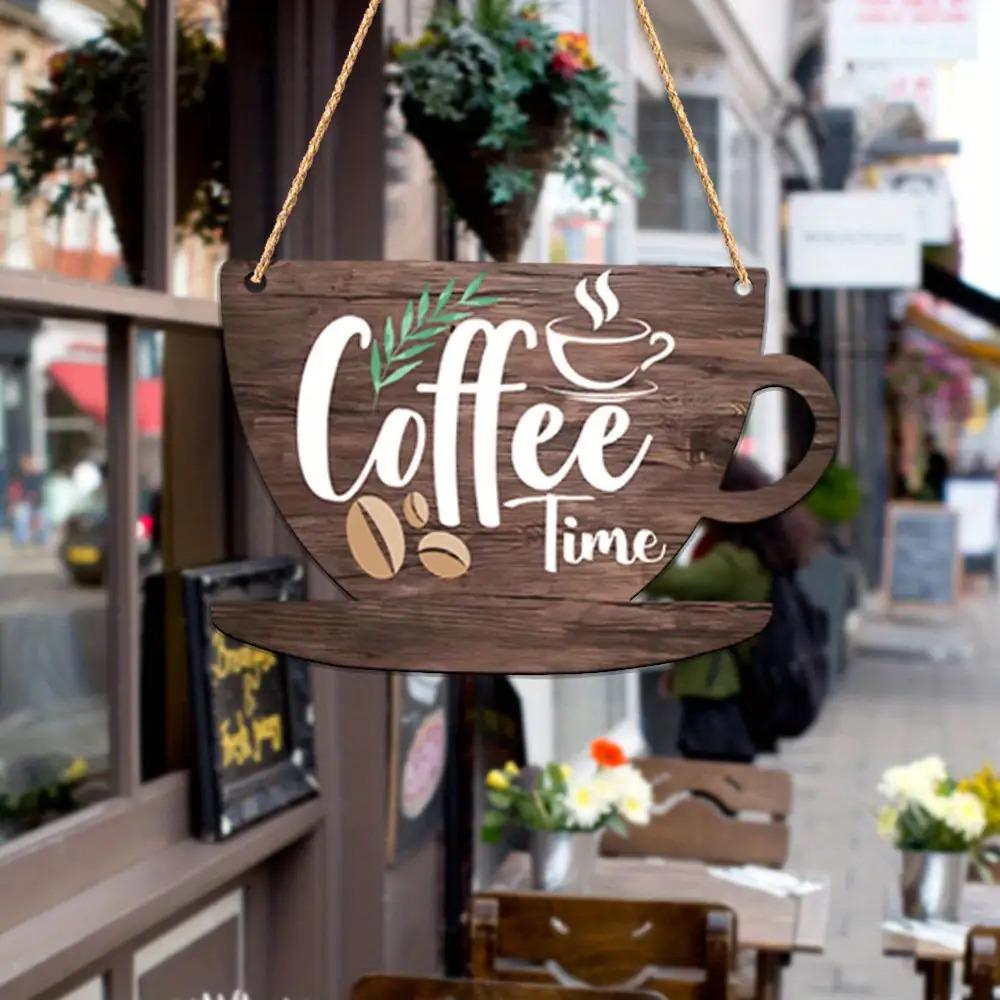 A 2D flat wooden coffee cup-shaped wall decoration, Aesthetic Wall Decor, a festival decoration for coffee shops, an outdoor party art decoration, suitable for various festivals.