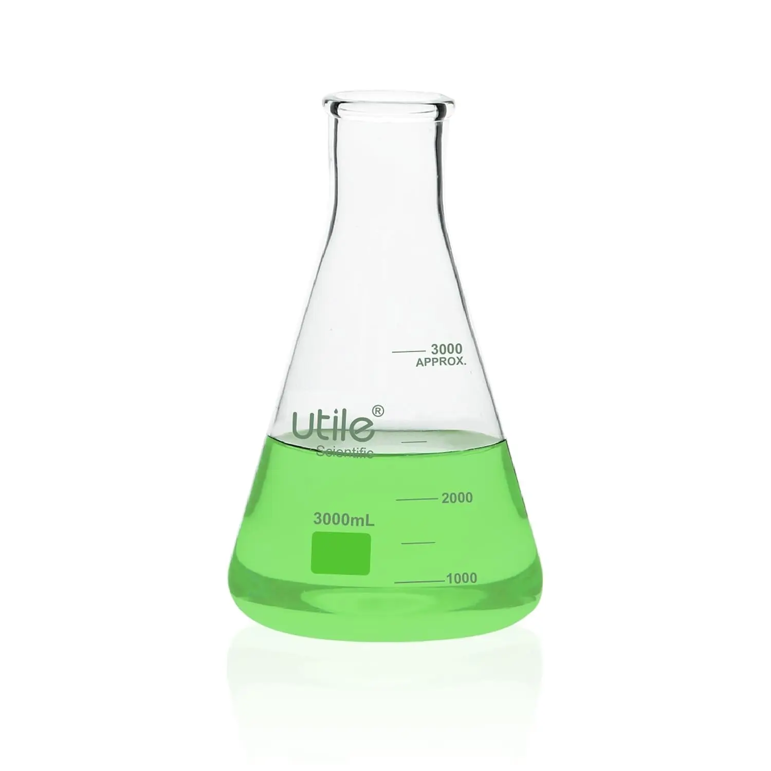 3000ml Glass Erlenmeyer Flask, Narrow Mouth, Borosilicate 3.3 Glass Conical Flask for Laboratory with Printed Graduation