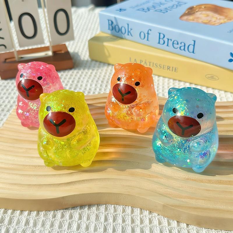 1/2/4 pack of sensory decompression toys, sparkling capybara squeeze toys, 4 colors, pinch music, cute maltose filled elastic capybara squeeze toys, birthday party gifts (color and style random)