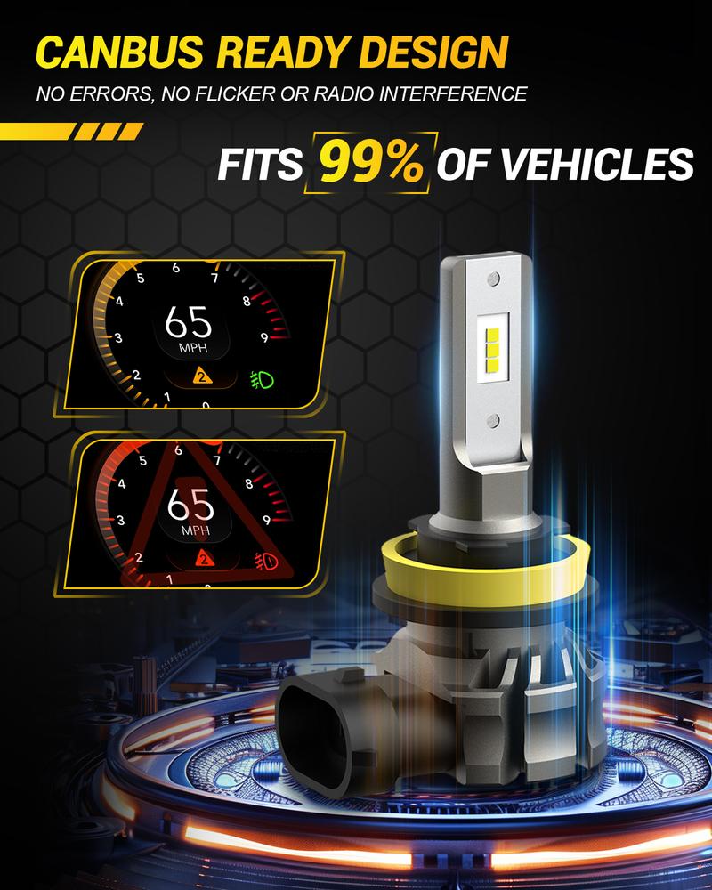 AUXITO H11/H8/H16 LED Fog Light Bulbs or DRL, 6000 Lumens 6500K Cool White Light, 300% Brightness, CSP LED Chips Fog Lamps Replacement for Cars, Play and Plug (Pack of 2)