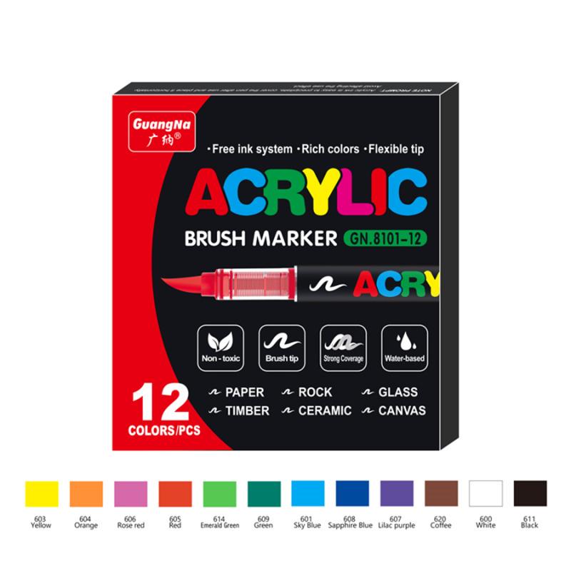 Acrylic Paint Markers Brush Tip, Acrylic Paint Pens with Direct-Liquid Ink System, Paint Markers for Rock Painting, Fabric, Wood, Canvas, Plastic, Permanent,Washable,Quick-Drying,Waterproof