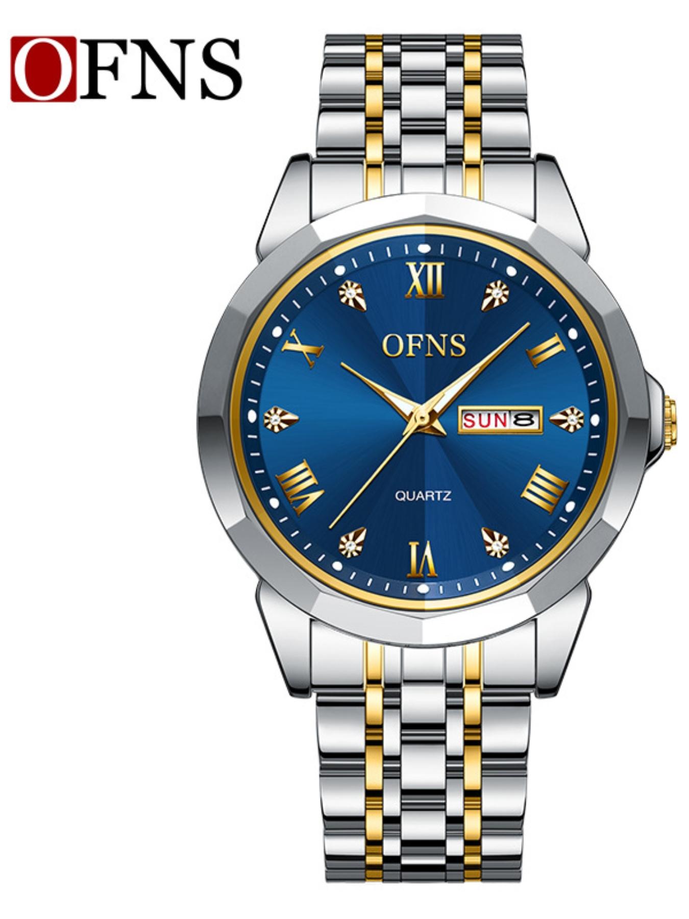 OFNS Men's Alloy Watch, Waterproof Business Style, Elegant Quartz Analog Watch, Dial, Rhinestone Design, All Seasons