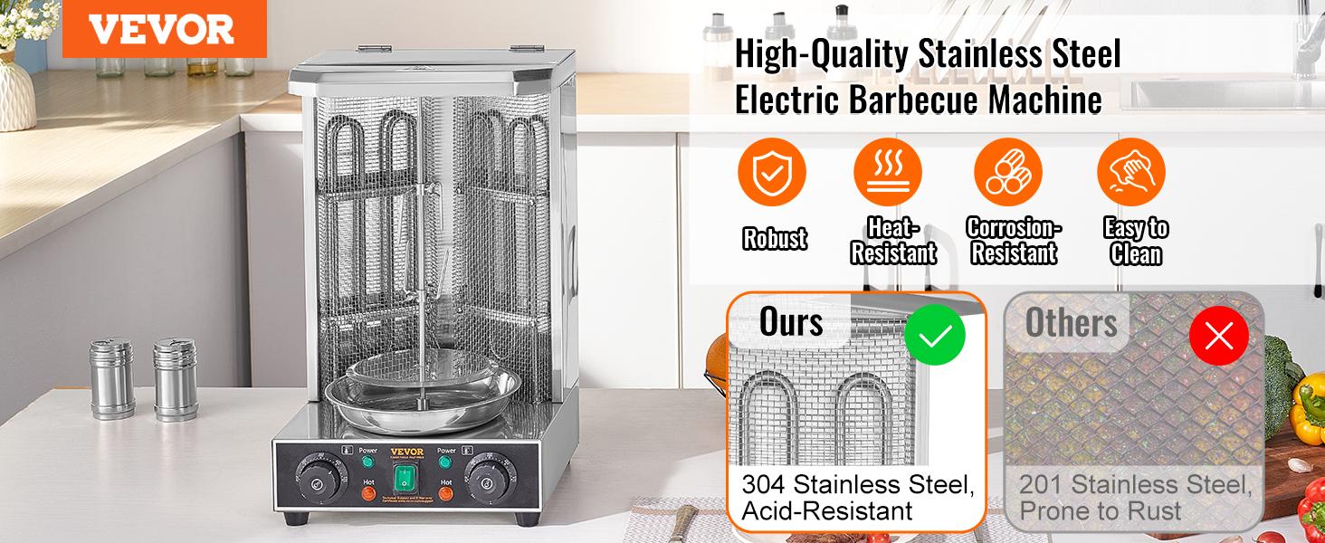 VEVOR Shawarma Grill Machine, 13lbs Capacity, Chicken Shawarma Cooker Machine with 2 Burners, 122-572 Electric Vertical Broiler Gyro Rotisserie Oven Doner Kebab Machine for Home/Commercial Use