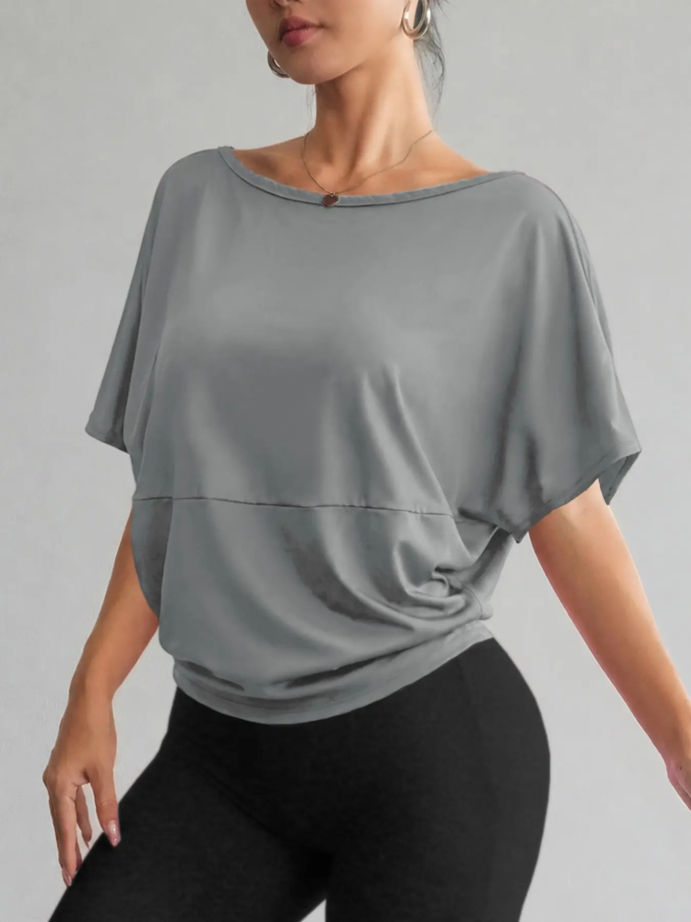 Women's Breathable Quick-Dry Sports T-Shirt, Loose Fit Batwing Sleeve, Slimming Yoga Top, Casual Commute Wear, training tees, Dyd1469#