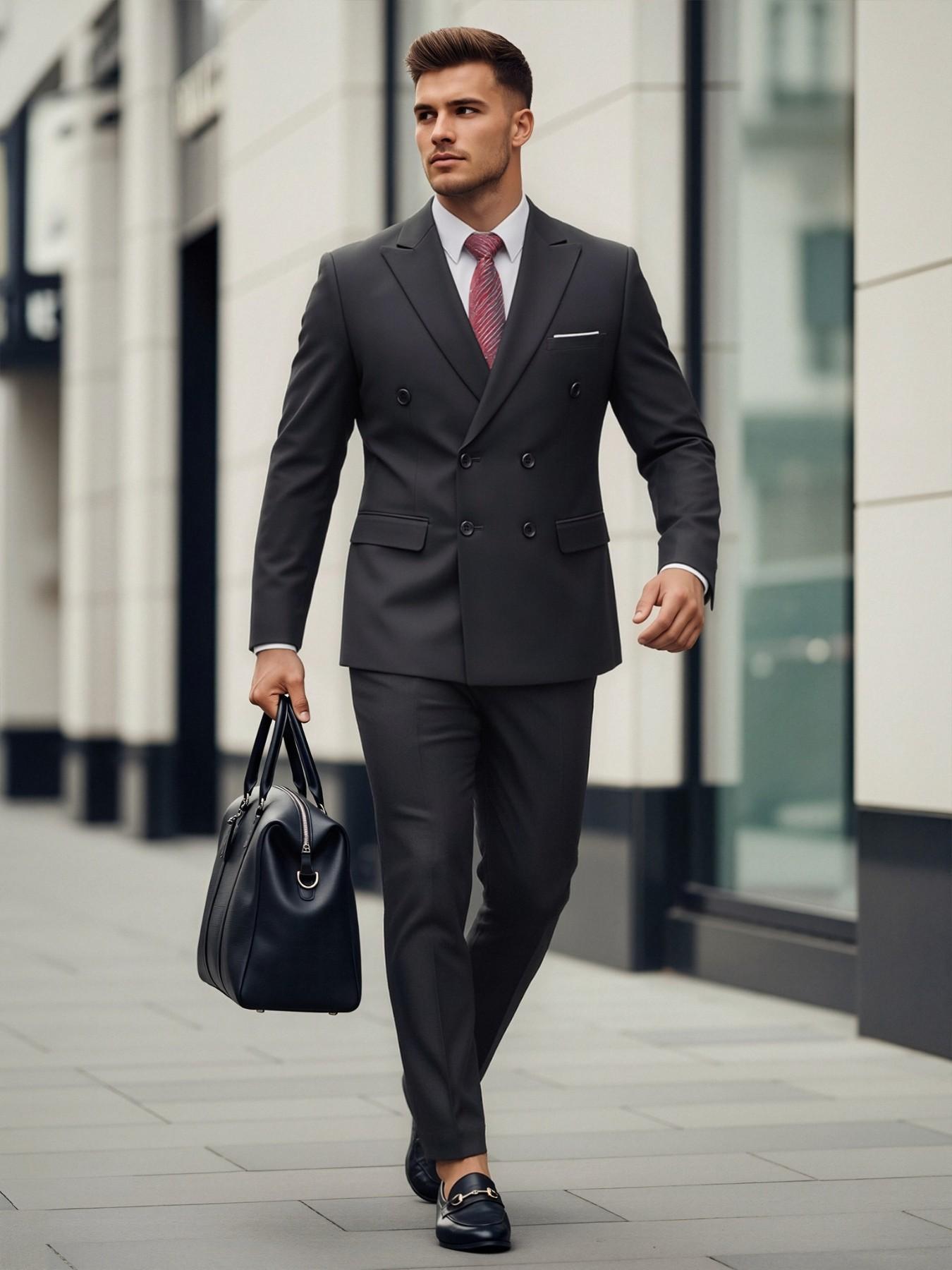 Men's fashionable double-breasted slim-fit suits, high-quality business plain-color two-piece suits, groom and best man wedding gowns, formal attire for occasions, office professional suit sets, party and banquet evening gowns