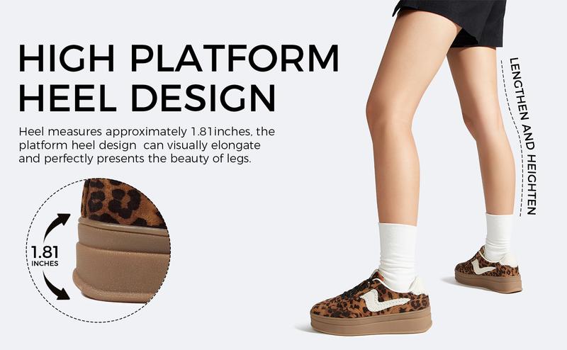 LUCKY STEP Women's Platform Fashion Sneakers Thick Sole Suede Genuine Leather Classic Rubber Gum Sole Low Top Athletic Walking Shoes