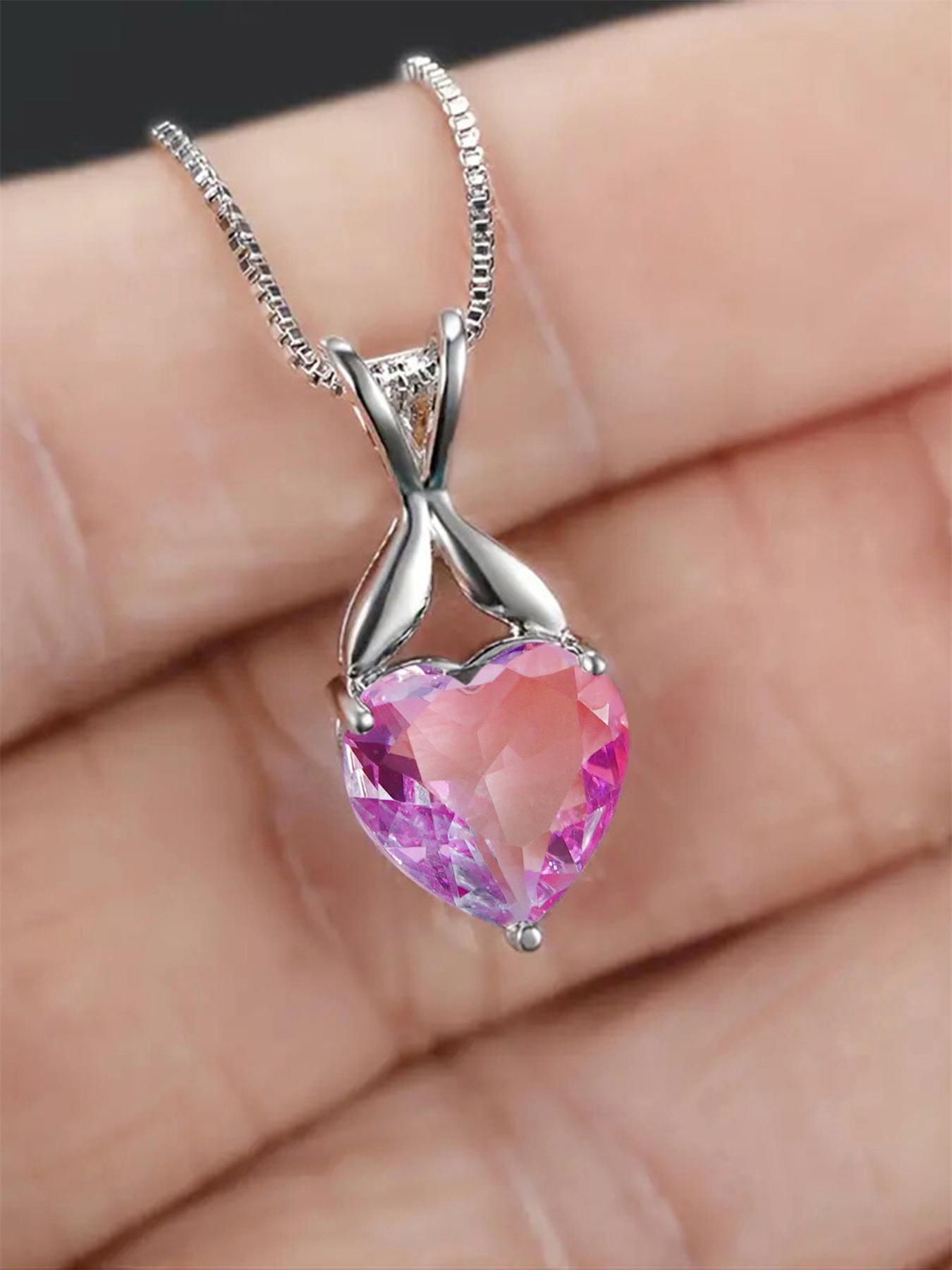 Elegant Heart Shaped Artificial Gemstone Pendant Necklace for Women for Gift, Fashion Matching Jewelry, Luxury Accessory for Party & Daily Wear, Valentine's Day, Gift