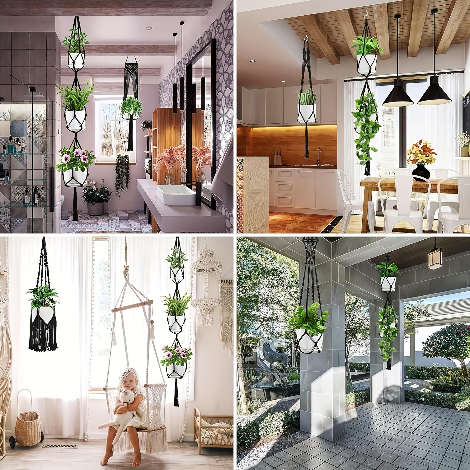 6-Pack Handmade Woven Plant Pot Hangers, Indoor And Outdoor Flower Pot Hanging Baskets, Handmade Woven Plant Hanging Stands, Suitable For Bohemian Home, Patio, And Garden Decoration (Plants And Flower Pots Not Included)