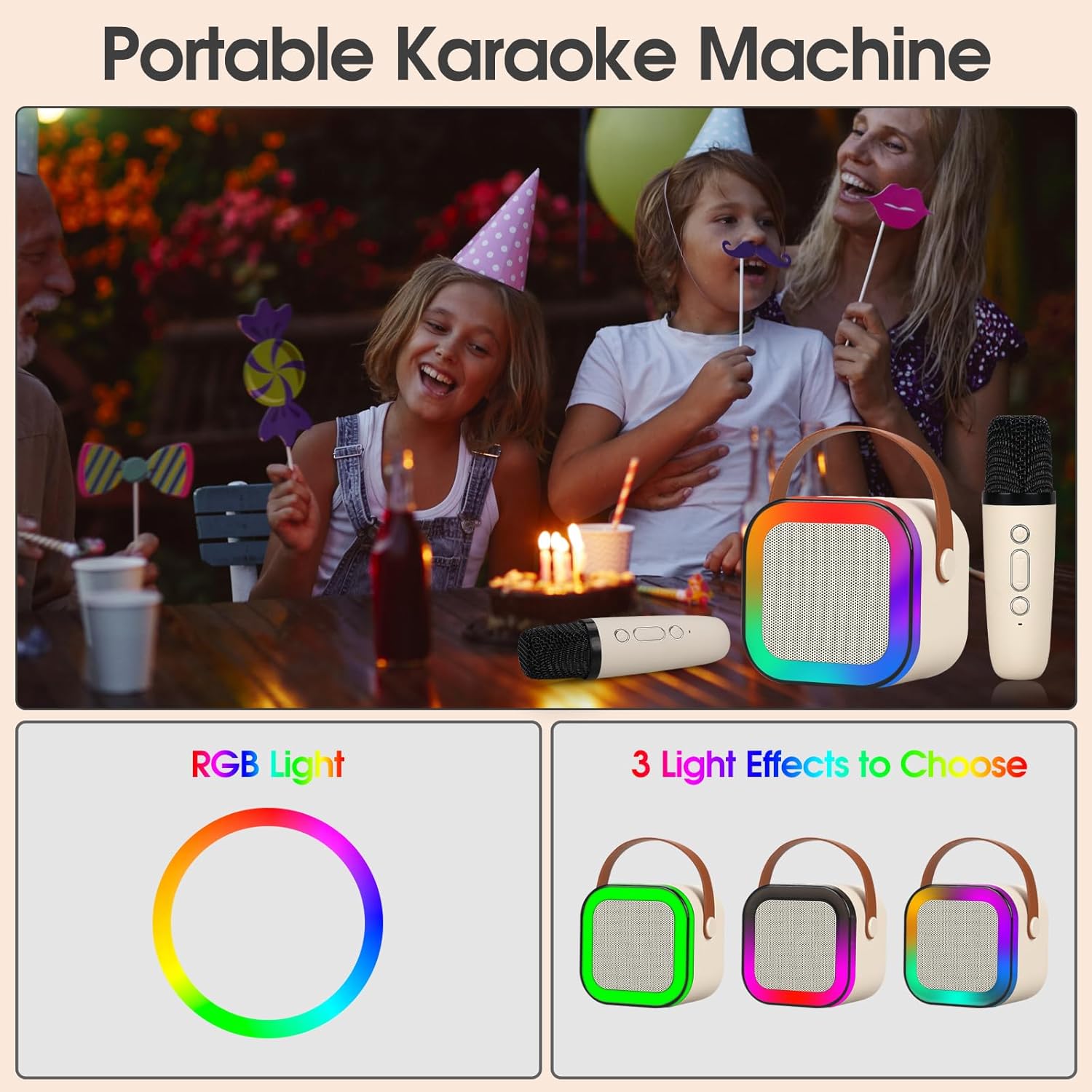 Mini karaoke machine with microphone sound system, portable karaoke machine with 2 wireless microphones, birthday gifts for girls and children aged 4-12, family gatherings Mini karaoke machine with microphone sound system, portable karaoke machine with 2 wireless microphones, birthday gifts for girls and children aged 4-12, family gatherings